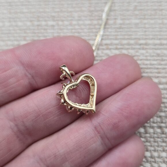 18 Inch Gold Over Sterling Pearls And Diamonds Heart Necklace A6169 - Picture 5 of 8